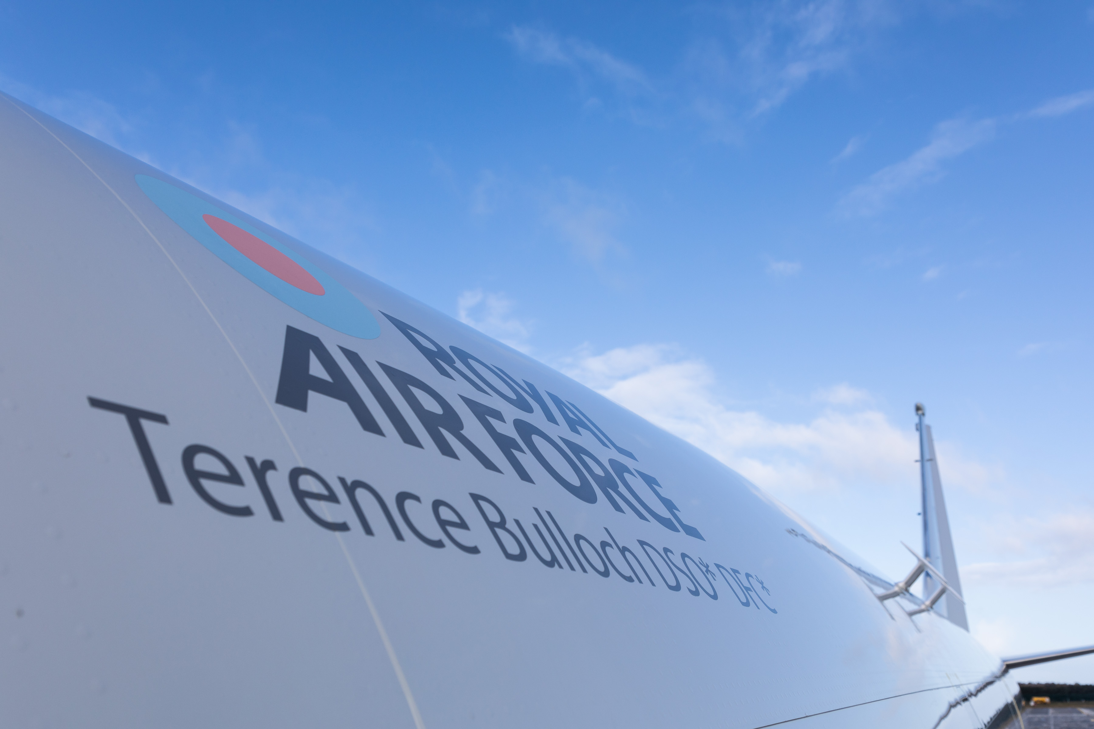 Side shot of the name on the side of the Poseidon aircraft.